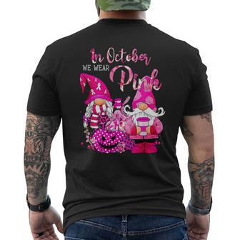 In October We Wear Pink Gnomes Halloween Breast Cancer Men's T-shirt Back Print - Thegiftio UK