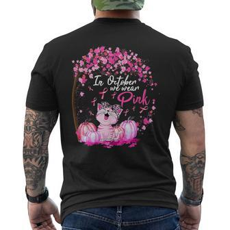 In October We Wear Pink Leopard Cat Breast Cancer Awareness Men's T-shirt Back Print - Seseable