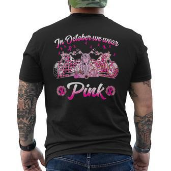 In October We Wear Pink Motorcycles Biker Men's T-shirt Back Print | Mazezy