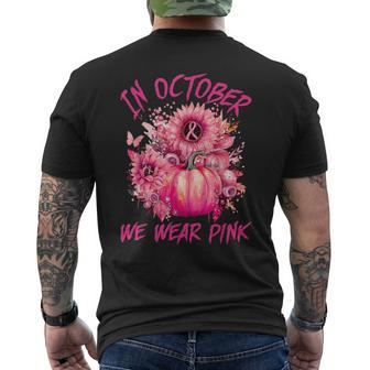 In October We Wear Pink Pumpkin Breast Cancer Awareness Cute Men's T-shirt Back Print - Monsterry CA