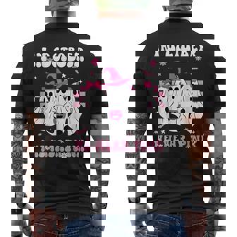 In October We Wear Pink Retro Ghosts Halloween Breast Cancer Men's T-shirt Back Print | Seseable CA