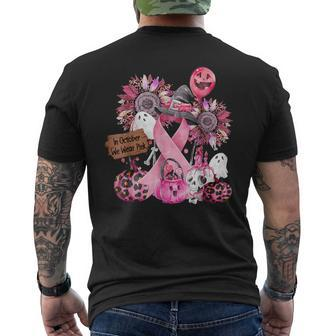 In October We Wear Pink Ribbon Ghost Halloween Breast Cancer Men's T-shirt Back Print - Monsterry CA