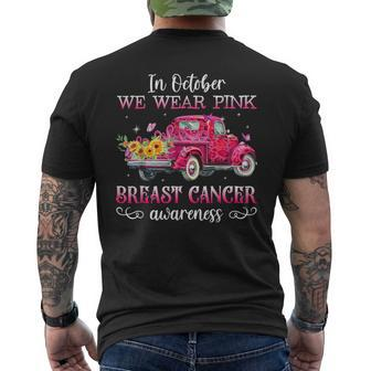 In October We Wear Pink Ribbon Leopard Truck Breast Cancer Men's T-shirt Back Print - Seseable