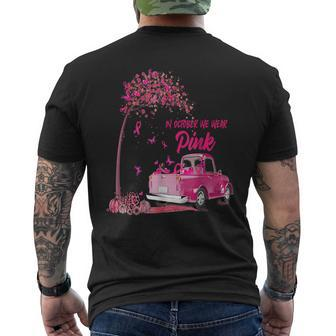 In October We Wear Pink Ribbon Leopard Truck Breast Cancer Men's T-shirt Back Print