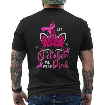 In October We Wear Pink Ribbon Unicorn Breast Cancer Men's T-shirt Back Print - Seseable