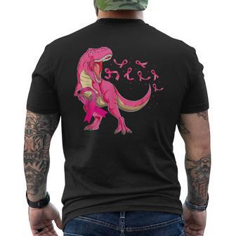 In October We Wear Pink T Rex Dinosaur Boys Breast Cancer Men's T-shirt Back Print - Seseable