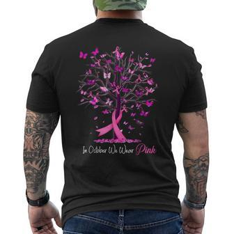 In October We Wear Pink Tree Breast Cancer Awareness Men's T-shirt Back Print - Seseable