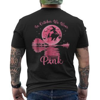 In October We Wear Pink Witch Breast Cancer Awareness Men's T-shirt Back Print - Monsterry