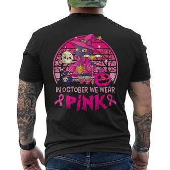 In October We Wear Pink Witch Cat Breast Cancer Awareness Men's T-shirt Back Print | Mazezy DE