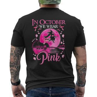 In October We Wear Pink Witch Ribbon Breast Cancer Halloween Men's T-shirt Back Print - Monsterry DE