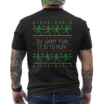 Oh What Fun It Is To Run Ugly Christmas Sweater Party Men's T-shirt Back Print - Monsterry CA