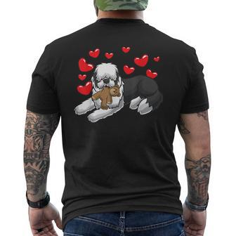 Old English Sheepdog Dog With Stuffed Animal And Hearts Men's T-shirt Back Print | Mazezy