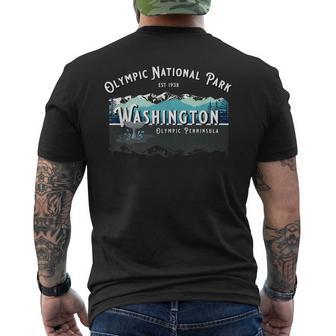 Olympic National Park Washington Hiking Camping Whales Men's T-shirt Back Print | Mazezy