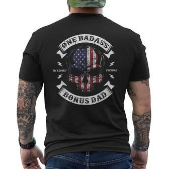 One Badass Bonus Dad Birthday Party Funny Skull Fathers Day Mens Back Print T-shirt - Seseable