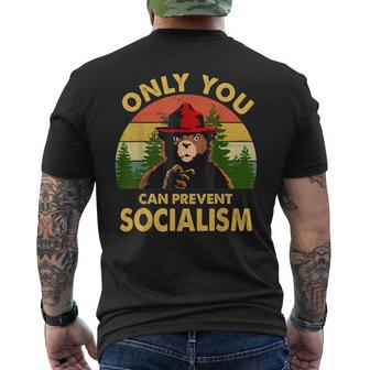 Only You Can Prevent Socialism Bear Camping Vintage Funny Camping Funny Gifts Mens Back Print T-shirt | Mazezy
