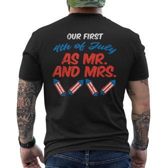 Our First 4Th Of July As Mr Mrs Patriot Couple Husband Wife Mens Back Print T-shirt | Mazezy