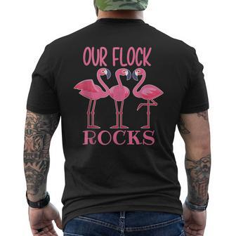 Our Flock Rocks Flamingo Mothers Day Funny Gift Mothers Day Funny Gifts Mens Back Print T-shirt | Mazezy AU