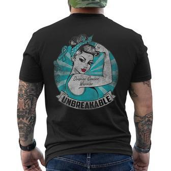 Ovarian Cancer Awareness Warrior Unbreakable Support Squad Mens Back Print T-shirt | Mazezy