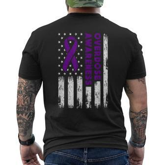 Overdose Awareness Flag Purple Ribbon Addiction Recovery Men's T-shirt Back Print | Mazezy
