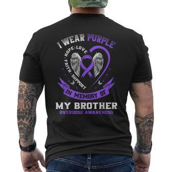 Overdose Awareness In Memory Of Brother Purple Ribbon Men's T-shirt Back Print - Monsterry