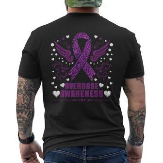 Overdose Awareness Purple Ribbon Drug Addiction Men's T-shirt Back Print - Monsterry CA