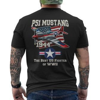 P51 Mustang Ww2 Warbird Plane American Flag Military Mens Back Print T-shirt - Monsterry UK