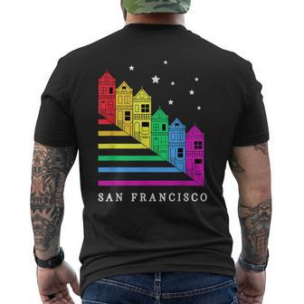 Painted Ladies Lgbtq Flag San Francisco Gay Pride Lesbian Mens Back Print T-shirt | Mazezy