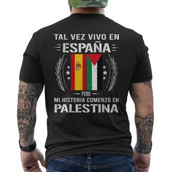 Palestine Palestine And Spain Flags Proud Mens Back Print T-shirt - Thegiftio