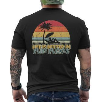 Palm Tree Beach Retro Life Is Better In Flip Flops Men's T-shirt Back Print | Mazezy