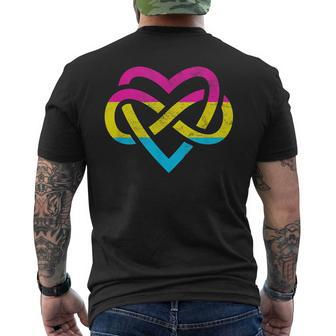 Pan Poly Proud Polyamory Pride Infinity Pansexual Distressed Mens Back Print T-shirt | Mazezy