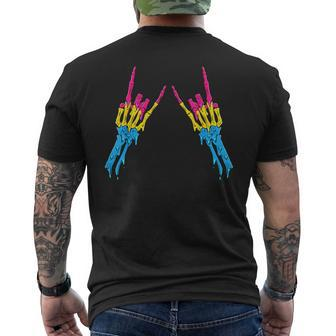 Pansexual Pride Pan Flag Devil Horn Skeleton Subtle Lgbtq Mens Back Print T-shirt | Mazezy