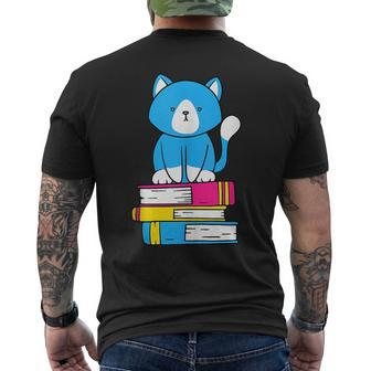 Pansexual Subtle Pride Cute Cat Book Pile Pan Flag Mens Back Print T-shirt | Mazezy