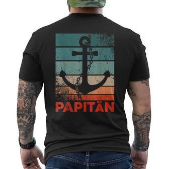Papitän | Papa And Captain Funny Retro Anchor Fathers Day Mens Back Print T-shirt | Mazezy