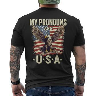 Patriotic American Flag Eagle 4Th July My Pronouns Are Usa Men's T-shirt Back Print - Seseable