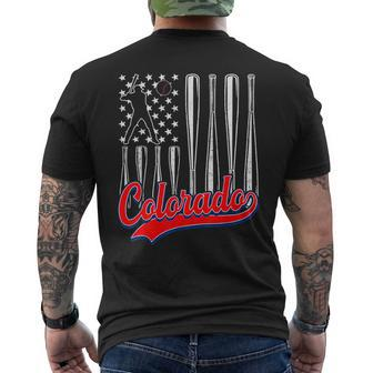 Patriotic Colorado Cityscape American Flag Baseball Skyline Mens Back Print T-shirt | Mazezy