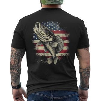 Patriotic Fishing 4Th Of July Men American Flag Bass Fishing  Mens Back Print T-shirt