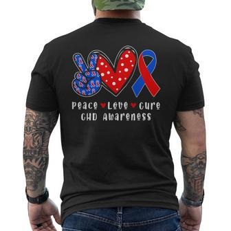 Peace Love Cure Chd Congenital Heart Defect Awareness Ribbon Men's T-shirt Back Print - Monsterry