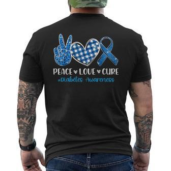 Peace Love Cure Grey Blue Ribbon Diabetes Awareness Men's T-shirt Back Print - Monsterry