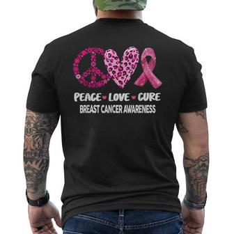 Peace Love Cure Pink Ribbon Breast Cancer Awareness Men's T-shirt Back Print - Seseable