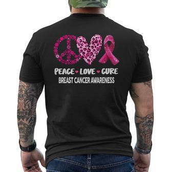 Peace Love Cure Pink Ribbon Breast Cancer Awareness Men's T-shirt Back Print | Mazezy