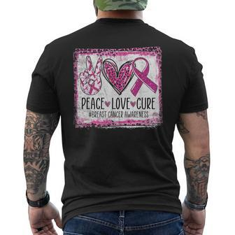 Peace Love Cure Pink Ribbon Cancer Breast Cancer Awareness Men's T-shirt Back Print - Monsterry