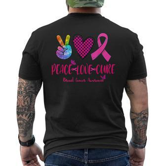 Peace Love Cure Tie Dye Pink Ribbon Breast Cancer Awareness Men's T-shirt Back Print | Mazezy