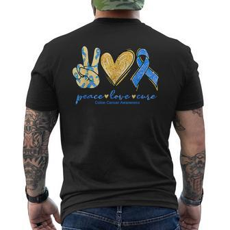Peace Love Cures Ribbon Colon Cancer Awareness Supporter Men's T-shirt Back Print - Seseable
