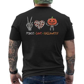Peace Love Halloween Pumpkin Skeleton Leopard Heart Men's T-shirt Back Print - Thegiftio UK
