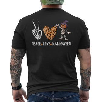 Peace Love Halloween Scary Pumpkin Leopard Heart Skeleton Men's T-shirt Back Print - Seseable