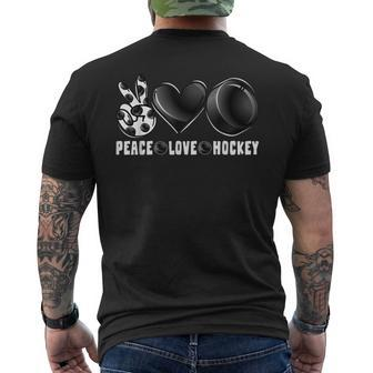 Peace Love Hockey Funny Mommy Dad Boys Girls Son Daughter Mens Back Print T-shirt - Seseable