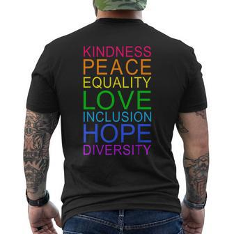 Peace Love Inclusion Equality Diversity Human Rights Lgbtq Mens Back Print T-shirt | Mazezy