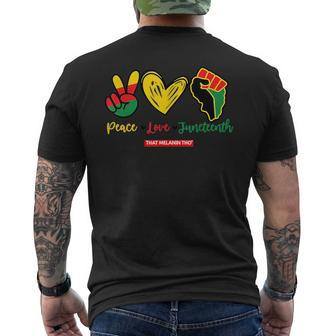 Peace Love Junenth Vibes Black Owned Celebrate Junenth Mens Back Print T-shirt | Mazezy