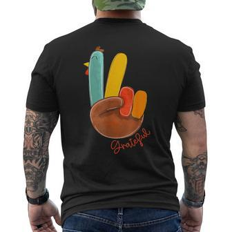 Peace Love Turkey Grateful Turkey Hand Sign Thanksgiving Men's T-shirt Back Print - Monsterry AU