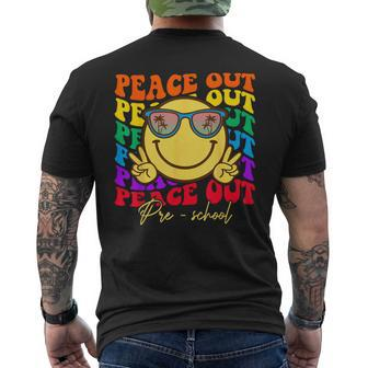 Peace Out Preschool Graduation Kids Smile Retro Face Mens Back Print T-shirt | Mazezy